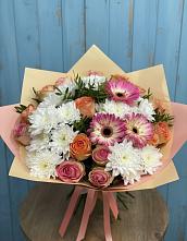 Букет цветов из:  Розы, Герберы и Хризантемы в Приупский