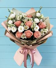 Букет цветов из:  Розы, Альстромерии и Лизиантусы в Приупский