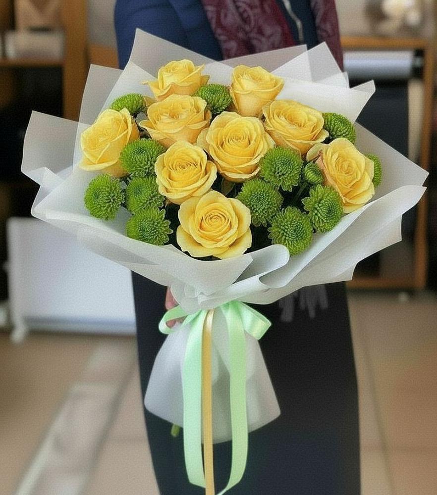 Букет цветов из: Хризантемы и Розы в Приупский