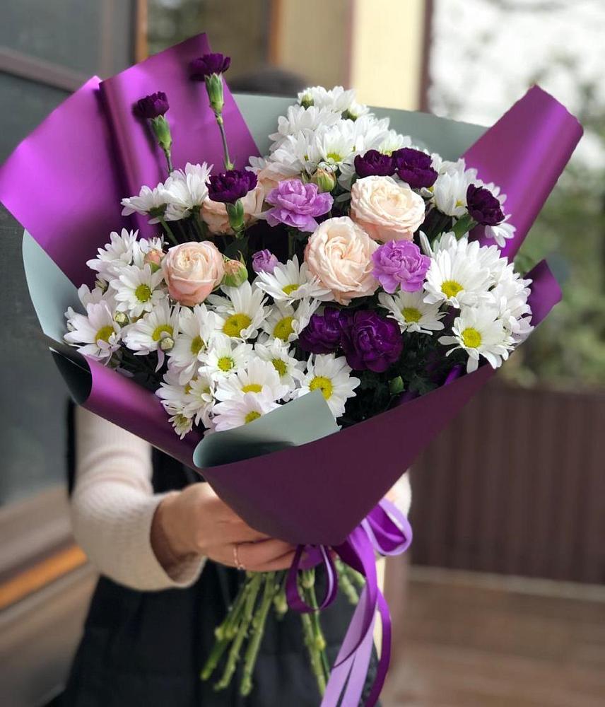 Букет цветов из: Хризантемы, Гвоздики и Розы в Приупский