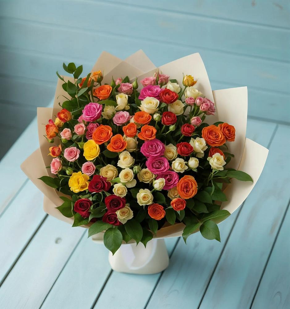 Букет Микс из разноцветных кустовых роз в Приупский