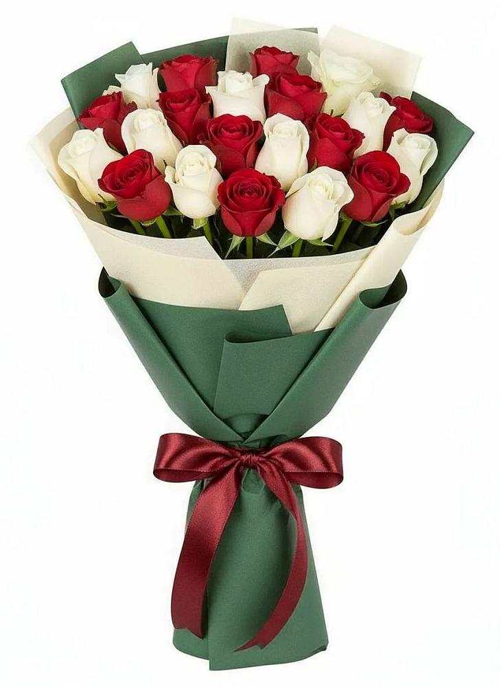 Букет Микс из красных и белых роз в Приупский