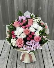 Букет цветов из:  Альстромерии, Гвоздики, Розы и Хризантемы в Приупский