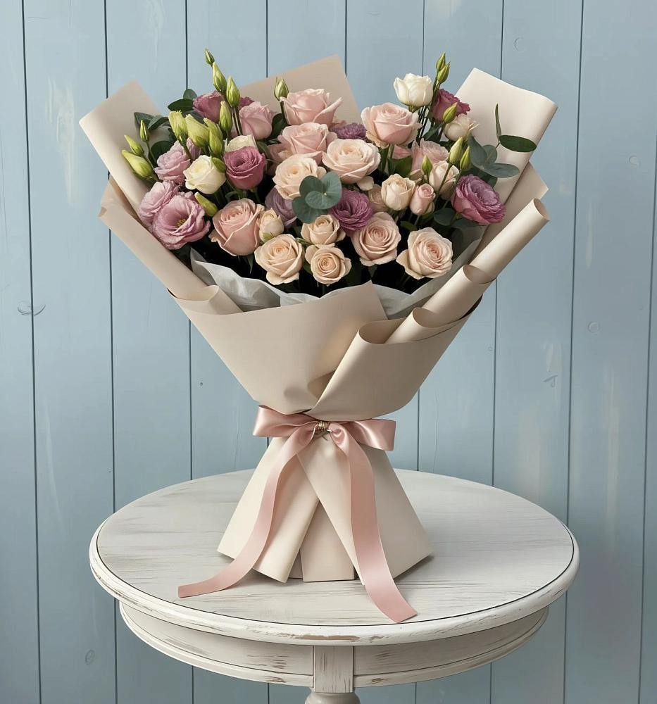 Букет цветов из: Розы и Лизиантусы в Приупский