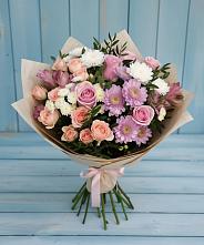 Букет цветов из:  Хризантемы, Розы и Альстромерии в Приупский